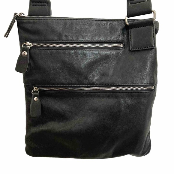 margot Handbags - Margot New York Triple Zipper Messenger Purse Crossbody Bag Black Leather